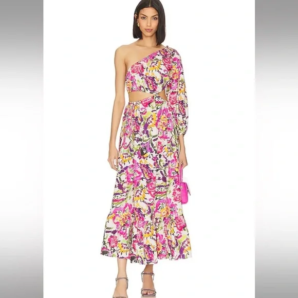 NWT MISA Los Angeles One Shouldered Floral Mahika Dress Sz Large/ Retail $470 - Picture 3 of 6